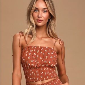 Billabong Simply Put Rust Brown Floral Print Tie-Strap Crop Top
